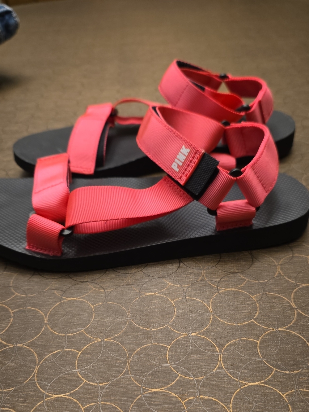 Victoria's Secret PINK Strappy Sports Sandals in a vibrant neon pink .